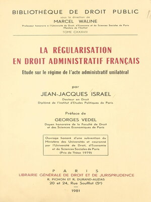 cover image of La régularisation en droit administratif français